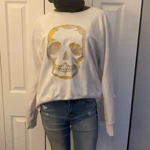 Zadig & Voltaire sweatshirt w/ Embroidered silver and gold skull.